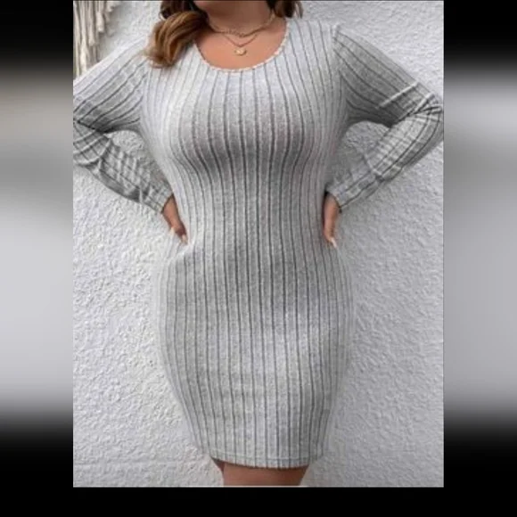 Grey Wide Ribbed Soft Sweater Dress - Picture 2 of 4
